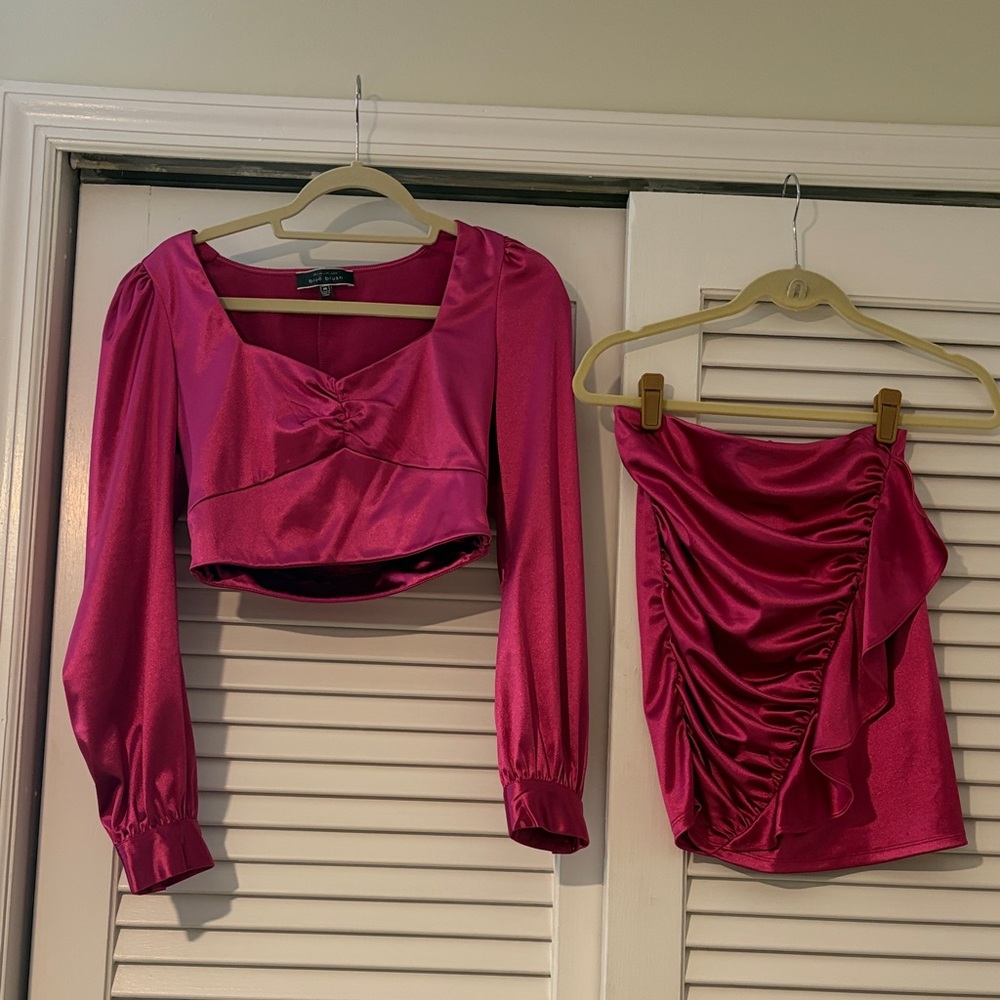 Blue Blush Pink Satin Top/Ruffle Skirt Set